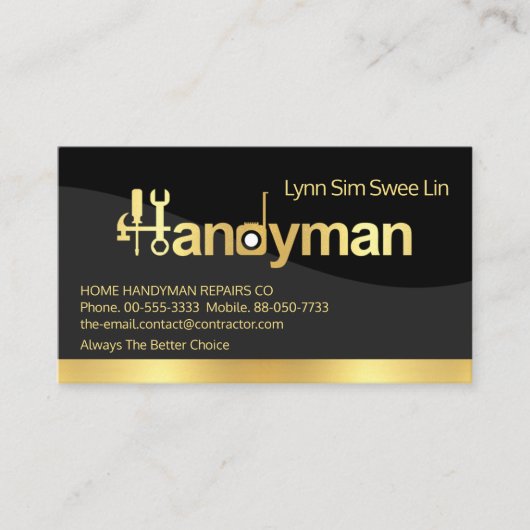 Chic Gold Handyman Signage Wave Visitenkarte (Vorderseite)