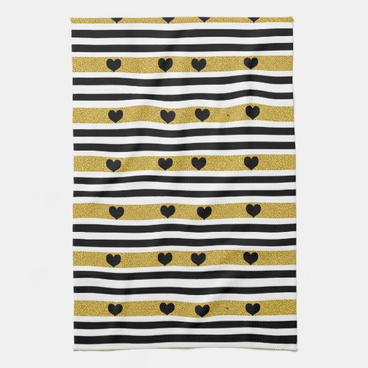 Chic Gold Heart Monochrome Muster Geschirrtuch (Vertikal)