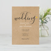 Chic Gold Heart Rustic Kraft Foto Wedding Einladung (Stehend Vorderseite)