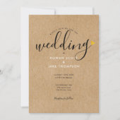 Chic Gold Heart Rustic Kraft Wedding Einladung (Vorderseite)