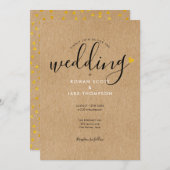 Chic Gold Heart Rustic Kraft Wedding Einladung (Vorne/Hinten)