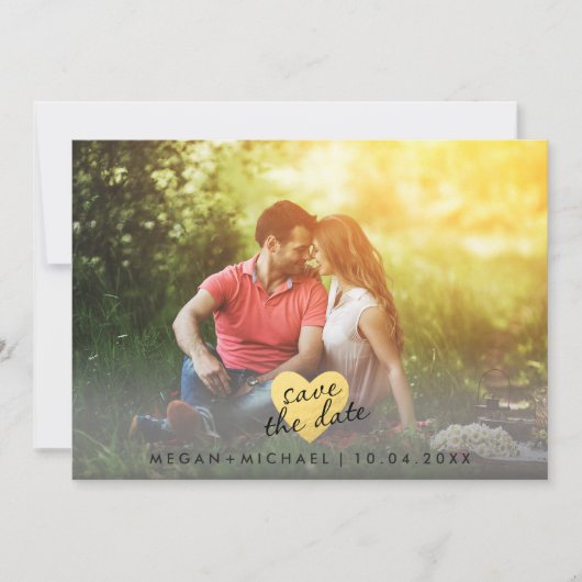 Chic Gold Heart Save the Date Fotokarte (Vorderseite)
