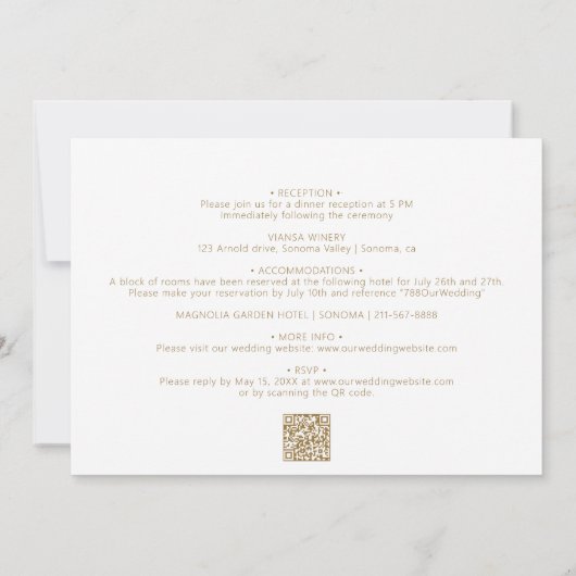 Chic Gold Heart Script All in One QR Code Wedding Einladung (Rückseite)