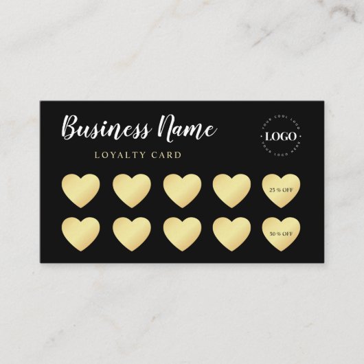 Chic Gold Heart Simple Black Custom Business Logo Treuekarte (Vorderseite)