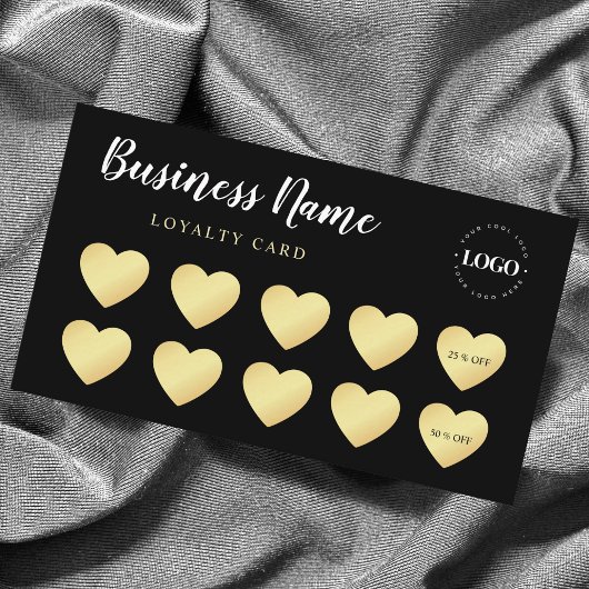 Chic Gold Heart Simple Black Custom Business Logo Treuekarte