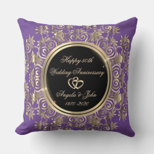 Chic Gold Hearts Swirl 50. Hochzeitstag Kissen
