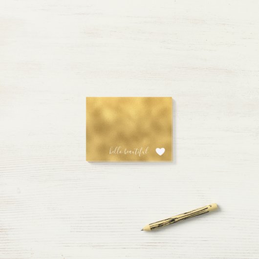 Chic Gold Hello Schönes Herz Post-it Klebezettel (Auf Schreibtisch)