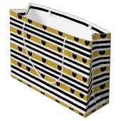 Chic Gold Herz Monochrom-Muster Große Geschenktüte (Rückseite Schrägansicht)