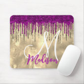 Chic gold, Hot-pink lila Glitzer Tropfen Monogramm Mousepad (Mit Mouse)