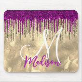 Chic gold, Hot-pink lila Glitzer Tropfen Monogramm Mousepad (Vorne)