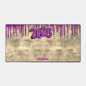 Chic gold hot pink Tropfen monogram 2025 calendar Schreibtischunterlage (Vorderseite)