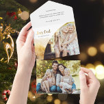 Chic Gold Joyful Script mit kurvem Foto All In One Einladung<br><div class="desc">Das schicke,  moderne Urlaubsdesign besticht durch ein schlankes,  individuelles "Joyful"-Skript im Goldgradientenstil mit einer einzigartigen geschwungenen Fotomodelle und einer subtilen goldenen Aquarelllandschaft. Die Panels verfügen über ergänzende Grafiken mit zusätzlichen Textfeldern und Bildvorlagen.</div>