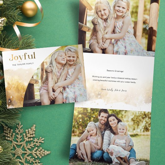 Chic Gold Joyful Script mit kurvem Foto Dreifach Gefaltete Urlaubskarte