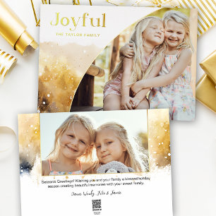 Chic Gold Joyful Script mit kurvem Foto Folien Feiertagskarte