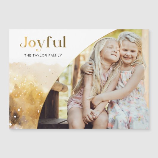 Chic Gold Joyful Script mit kurvem Foto Magnetkarte (Vorderseite)