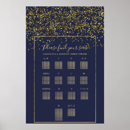 Chic gold Konfetti blaue Hochzeitskarte Poster