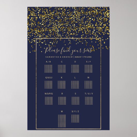 Chic gold Konfetti blaue Hochzeitskarte Poster (Vorne)