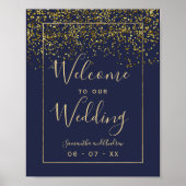 Chic gold Konfetti blauen Hochzeitsempfang Poster (Vorne)