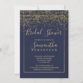 Chic gold Konfetti Marine Blue Script Brautparty Einladung (Vorderseite)