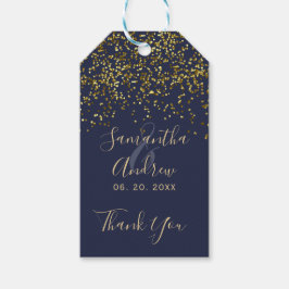 Chic gold Konfetti Marine Blue Script Gastgeschenk Geschenkanhänger