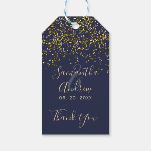Chic gold Konfetti Marine Blue Script Gastgeschenk Geschenkanhänger (Vorderseite)