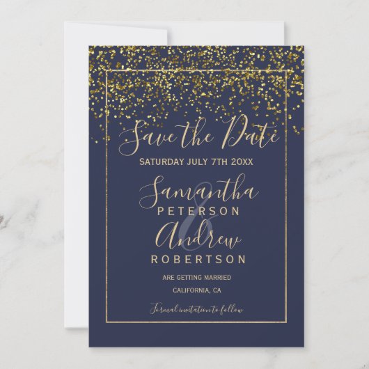 Chic gold Konfetti Marine Save the Date Hochzeit (Vorderseite)