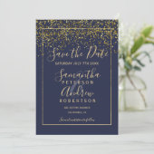 Chic gold Konfetti Marine Save the Date Hochzeit (Stehend Vorderseite)