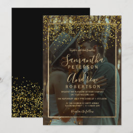Chic gold Konfetti Typografie Foto Hochzeit Einladung
