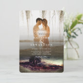 Chic Gold Landscape Overlay 2 Fotos Hochzeit Einladung (Stehend Vorderseite)