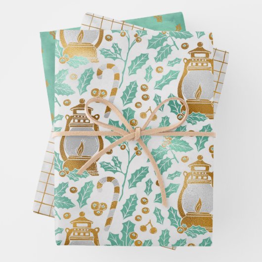 Chic Gold Lanterns & Holly Wrapping Paper Sheets Geschenkpapier Set (Beispiel)