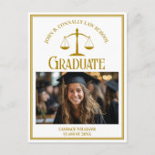 Chic Gold Law School Abschluss Foto Ankündigungspostkarte (Vorderseite)