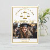 Chic Gold Law School Abschluss Foto Party Einladung (Stehend Vorderseite)