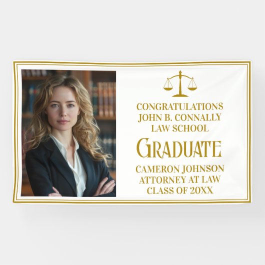 Chic Gold Law School Foto Graduation Party Banner (Horizontal)