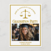 Chic Gold Law School Foto Graduation Party Einladungspostkarte (Vorderseite)