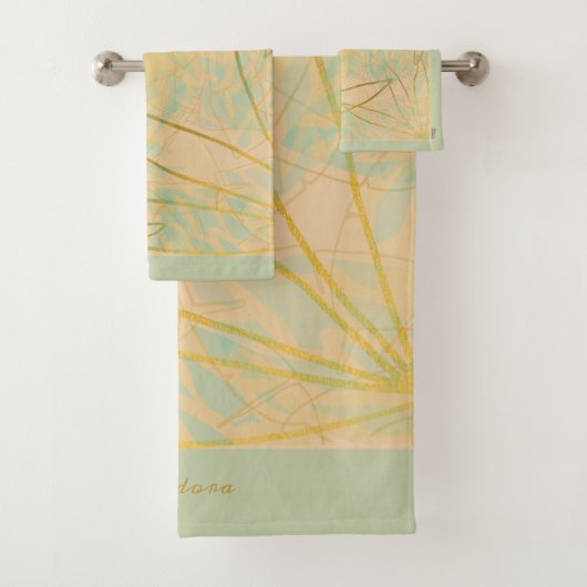 Chic Gold Leaf Aqua Pink Badhandtuch Set (Insitu)