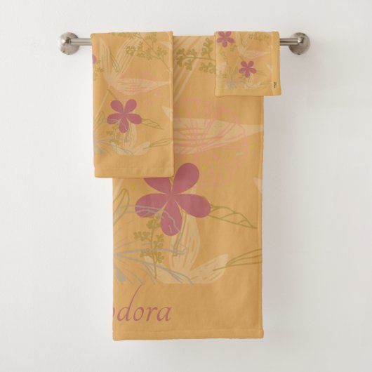 Chic Gold Leaf Blume Peach Violet Muster Badhandtuch Set (Insitu)