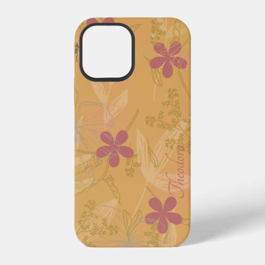 Chic Gold Leaf Blume Peach Violet Muster iPhone Hülle (Rückseite)
