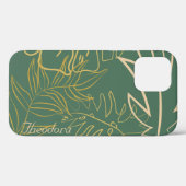 Chic Gold Leaf Grüner Hintergrund Case-Mate iPhone Hülle (Rückseite (Horizontal))