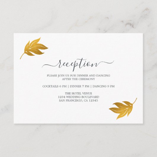 Chic Gold Leaf Minimal Hochzeitsempfang Begleitkarte (Vorderseite)
