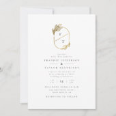 Chic Gold Leaf Monogram | Minimalistisches Hochzei Einladung (Vorderseite)