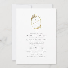 Chic Gold Leaf Monogram | Minimalistisches Hochzei Einladung