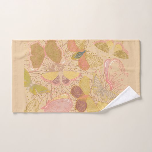 Chic Gold Leaf und Butterfly Rosa Hintergrund Badhandtuch Set (Handtuch)