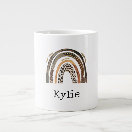 Chic Gold Leopard Print Rainbow Name Jumbo-Tasse (Vorderseite)