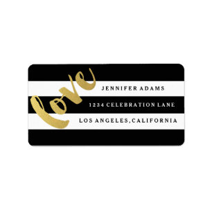 Chic Gold LIEBE   Black Strip Address Labels Adressaufkleber