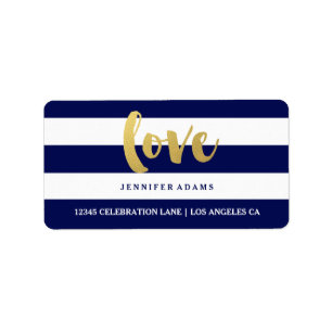 Chic Gold LIEBE   Blue Strip Address Labels Adressaufkleber