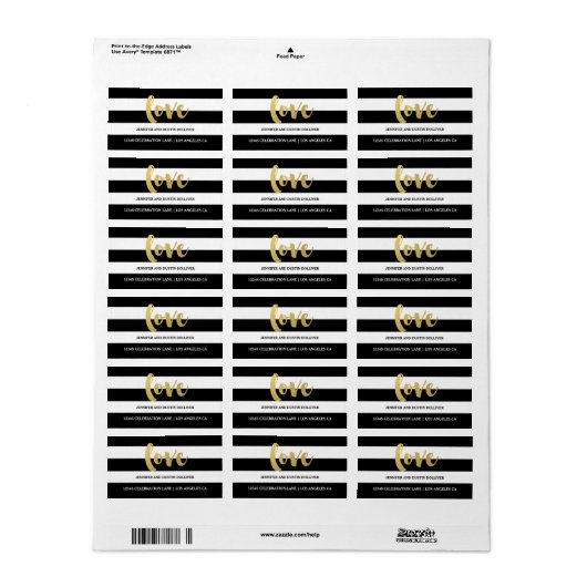 Chic Gold LIEBE Schwarz und Weiß Adressaufkleber (Vorne)