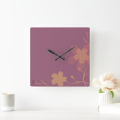 Chic Gold Lila Abstrakte Blumen-Platz-Wall-Uhr Quadratische Wanduhr (Zuhause)