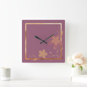 Chic Gold Lila Abstrakte Blumenrahmen Quadratische Wanduhr (Zuhause)