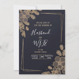 Chic Gold Line Art Blumen  Einladung
