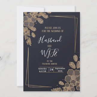 Chic Gold Line Art Blumen  Einladung